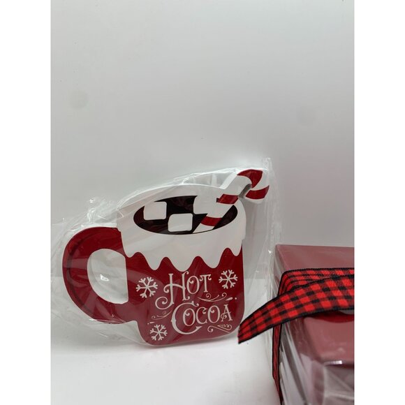 Holiday Hot Cocoa Mug & Stacked Book Decor Set With Buffalo Plaid Ribbon - Picture 3 of 3